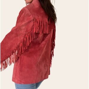 Western Suede Fringe Jacket! Denim&Co. - Red Size M